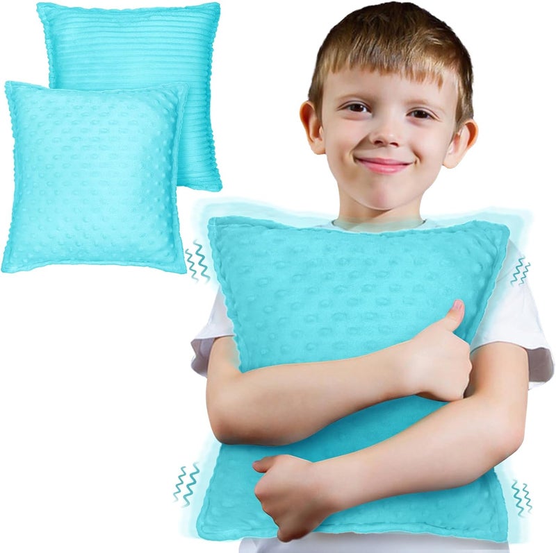 Subao 12" Vibrating Toddler Pillow with Two Textures, Sensory Toys for Kids with Autism, ADHD, Birthday & Xmas Gift for Boys & Girls Aged 4-10, Blue - Image 1